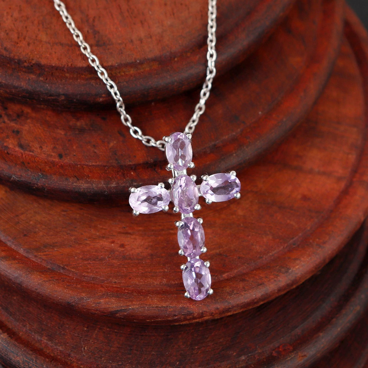 Amethyst Cross Pendant Handmade Sterling Silver Necklace Jewelry Christmas