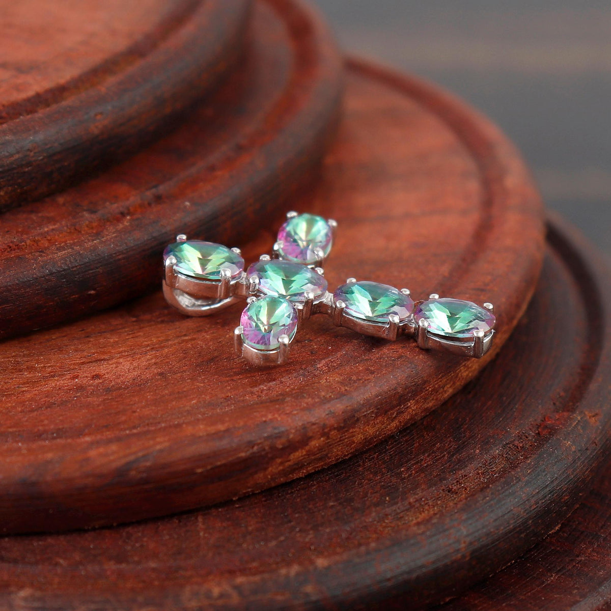 Mystic Topaz Cross Pendant 925 Sterling Silver November Birthstone Jewelry Holy Cross