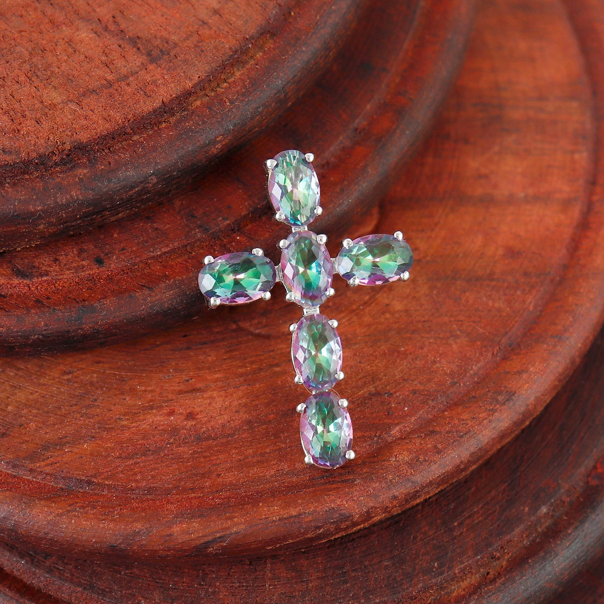 Mystic Topaz Cross Pendant 925 Sterling Silver November Birthstone Jewelry Holy Cross