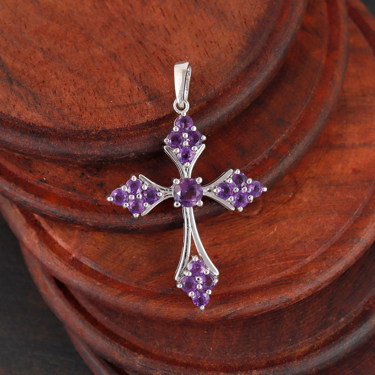 Amethyst Cross Pendant Necklace Sterling Silver Holy Jewelry Necklace