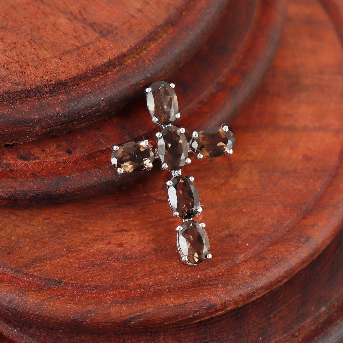 Smoky Quartz Cross Pendant Sterling Silver Holy Cross Jewelry