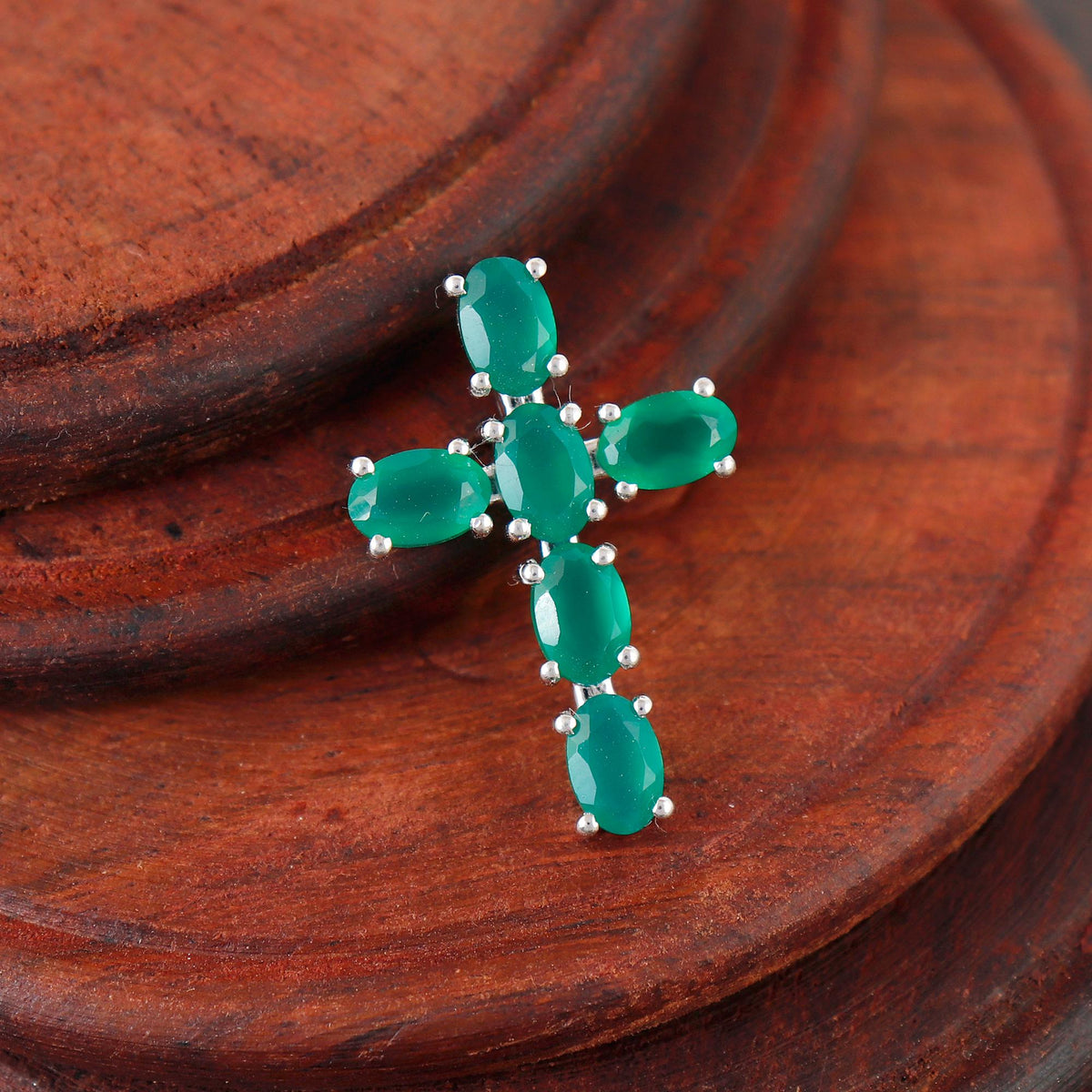 Green Onyx Sterling Silver Cross Pendant, Gothic Holy Cross Necklace