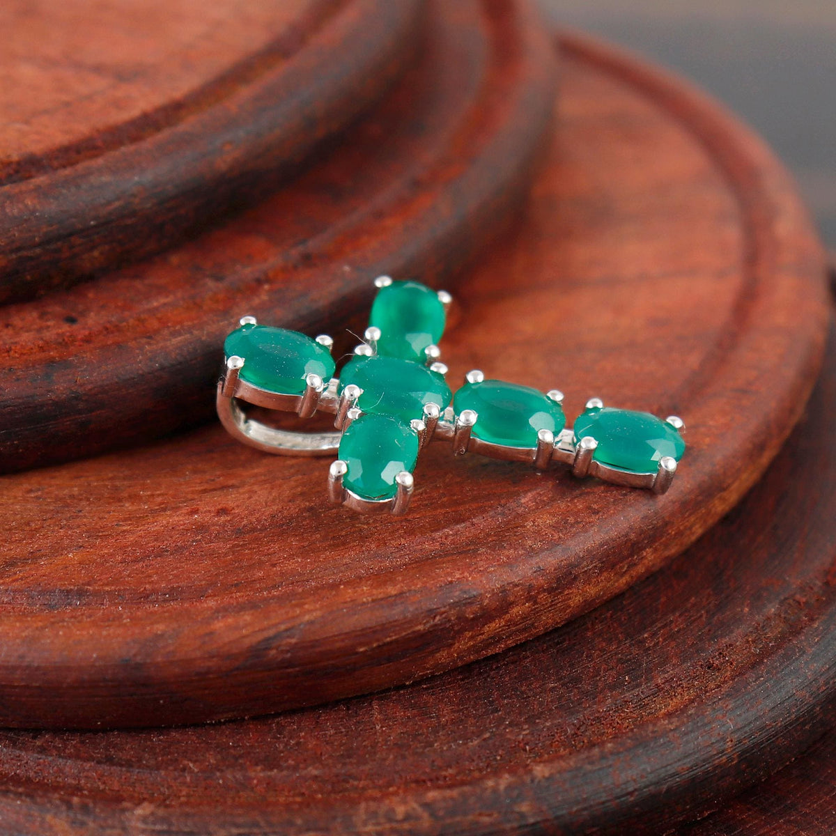 Green Onyx Sterling Silver Cross Pendant, Gothic Holy Cross Necklace