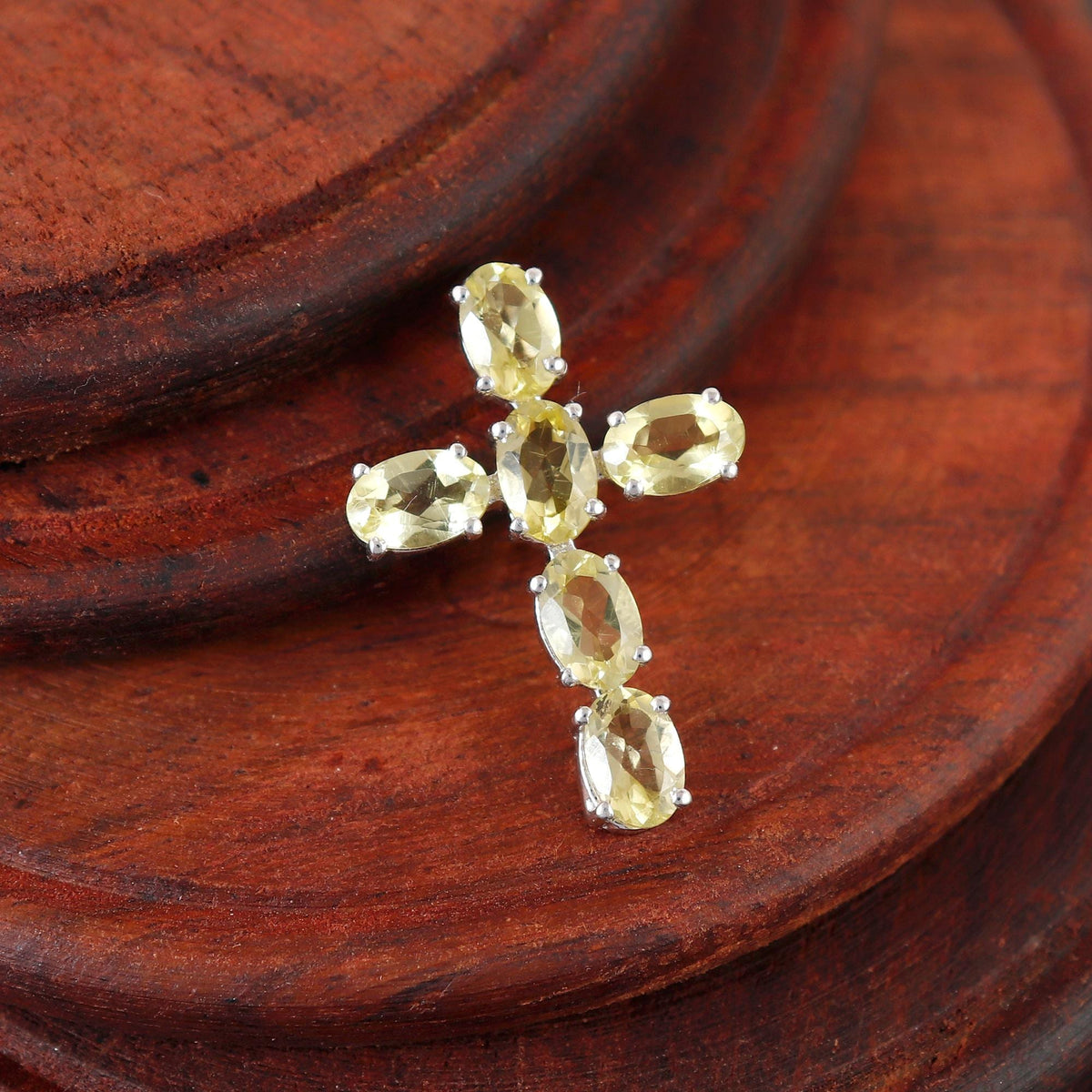 Lemon Topaz Cross Pendant, Sterling Silver Holy Cross Necklace Christmas