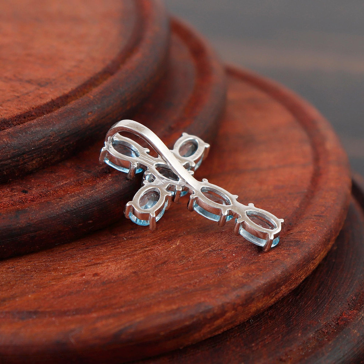 Swiss Blue Topaz Cross Pendant, 925 Silver Holy Cross Necklace Christmas