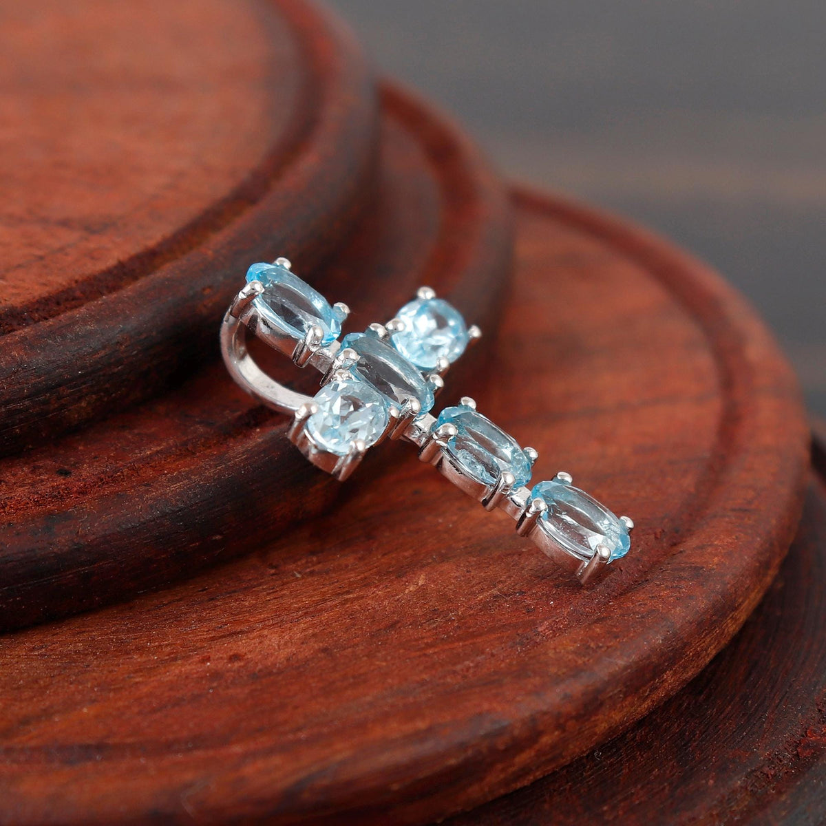 Swiss Blue Topaz Cross Pendant, 925 Silver Holy Cross Necklace Christmas