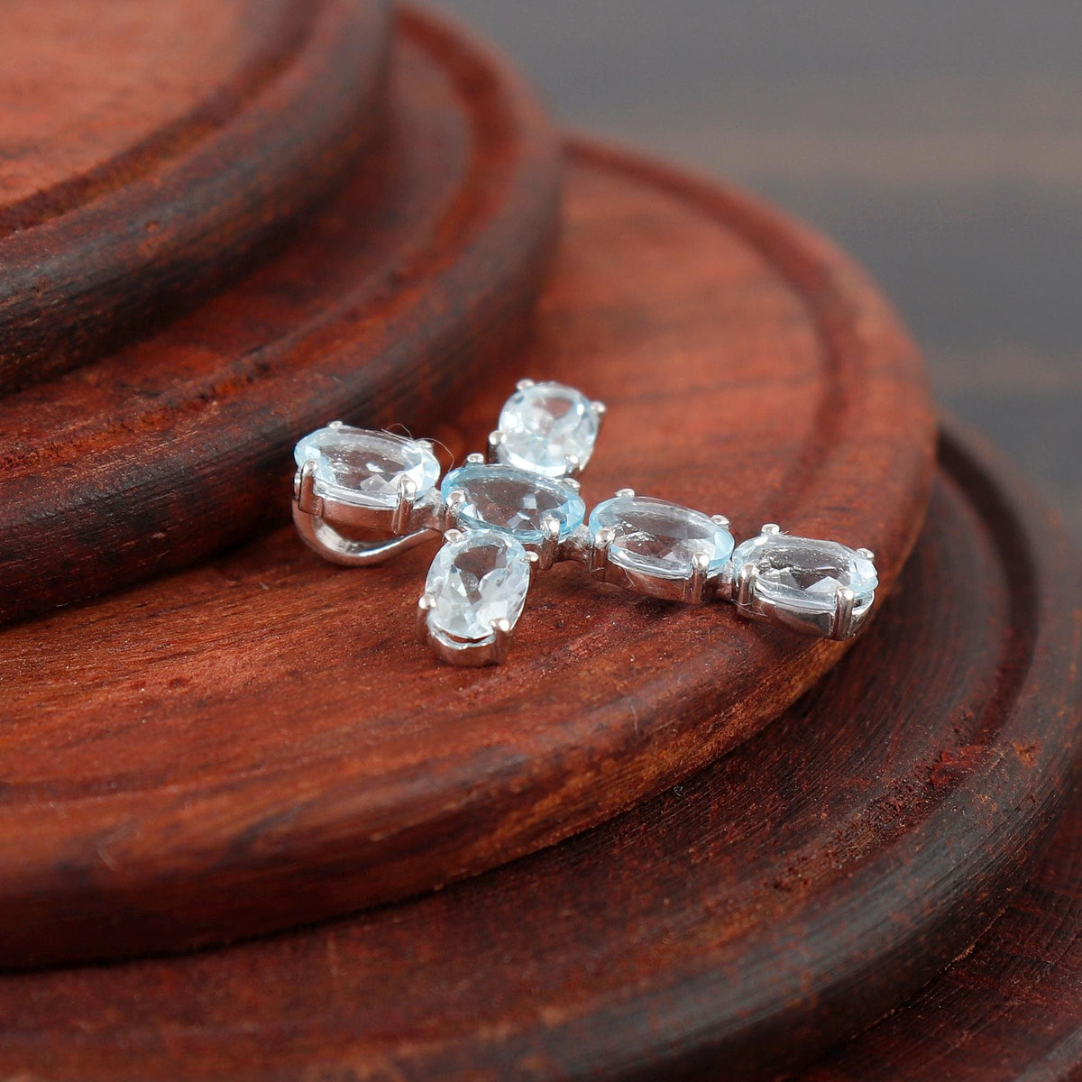 Blue Topaz Cross Pendant, 925 Silver Holy Cross Necklace Christmas jewelry