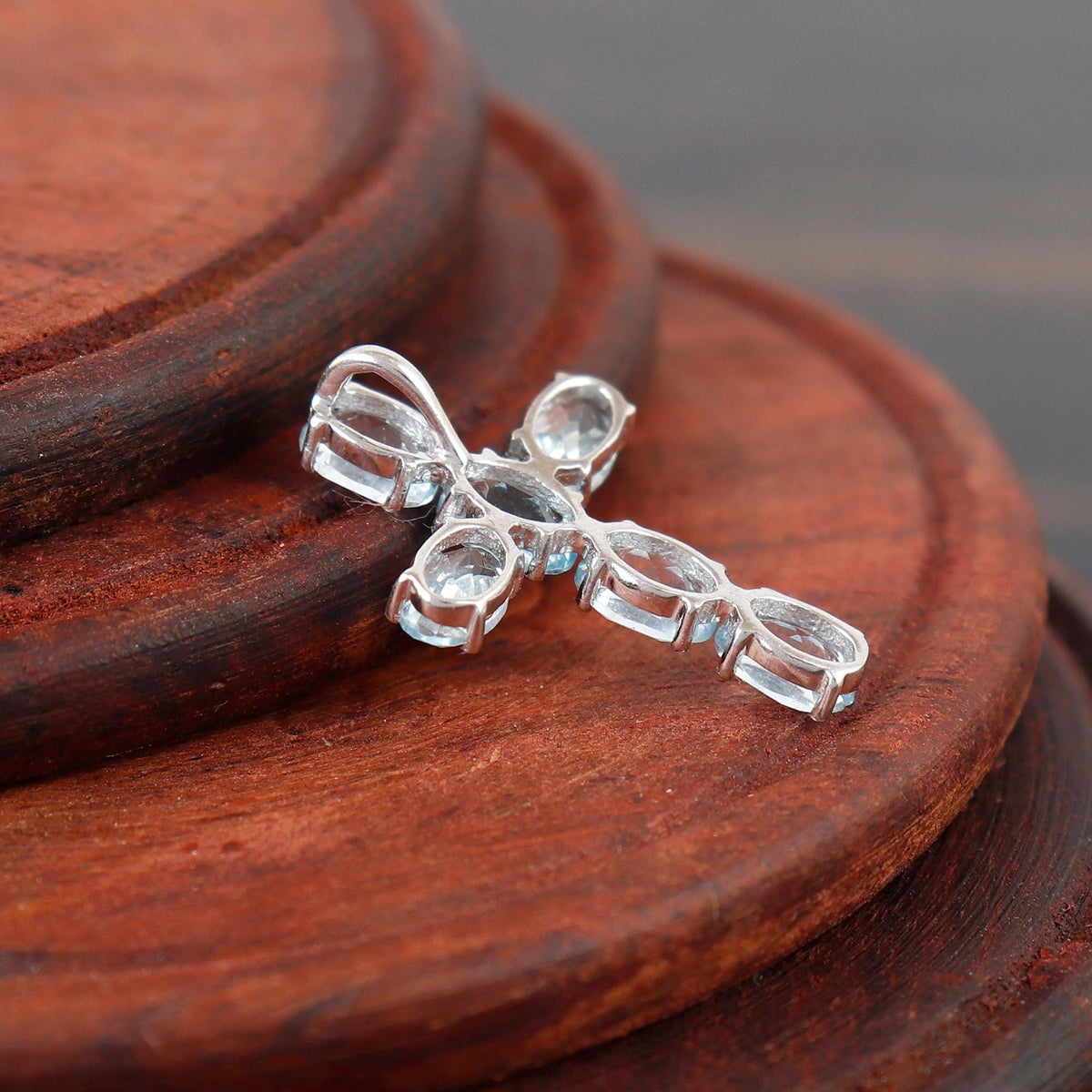 Blue Topaz Cross Pendant, 925 Silver Holy Cross Necklace Christmas jewelry