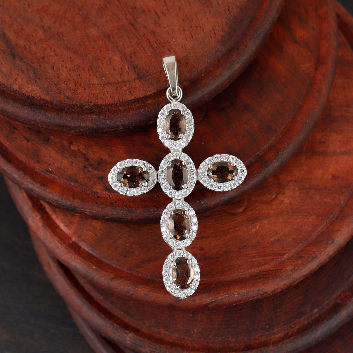 Smoky Quartz Handmade Necklace Silver Holy Cross Jewelry