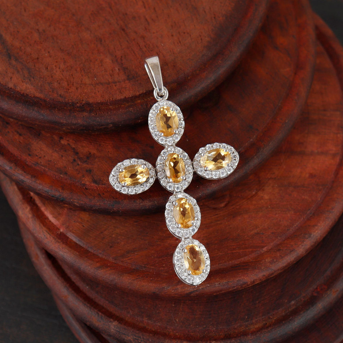 Citrine Handmade Necklace Silver Holy Cross Gemstone Pendant
