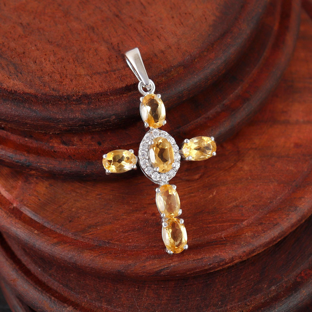 Citrine Cross Pendant: Sterling Silver, Holy Cross, Gifts For Her Christmas