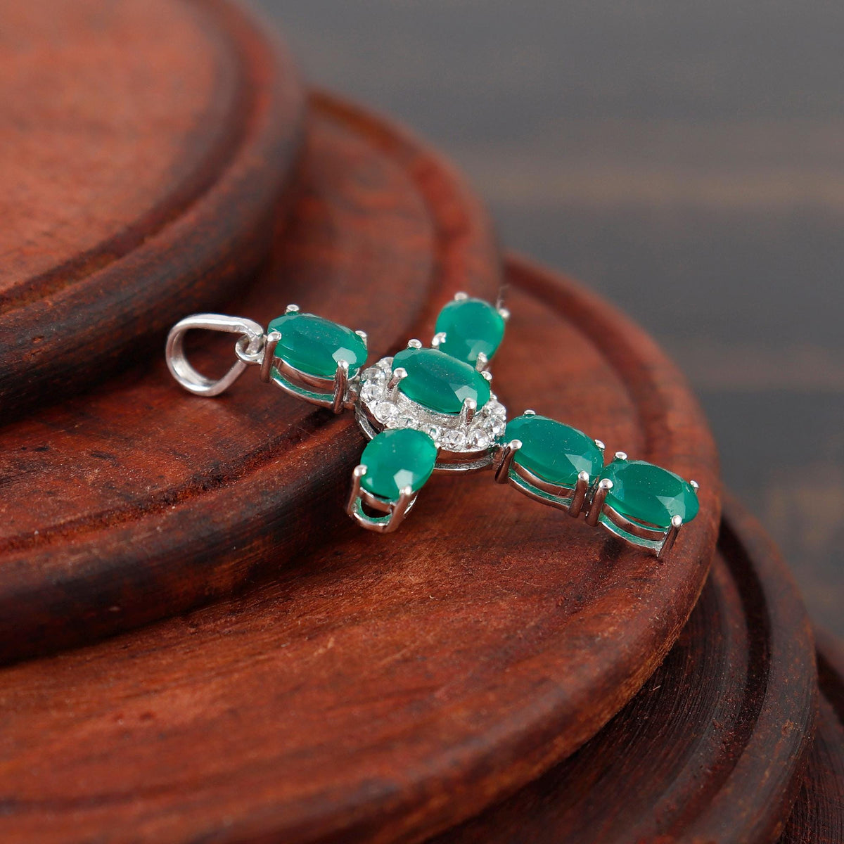 Green Onyx Cross Pendant: Sterling Silver, Holy Cross Christmas Jewelry