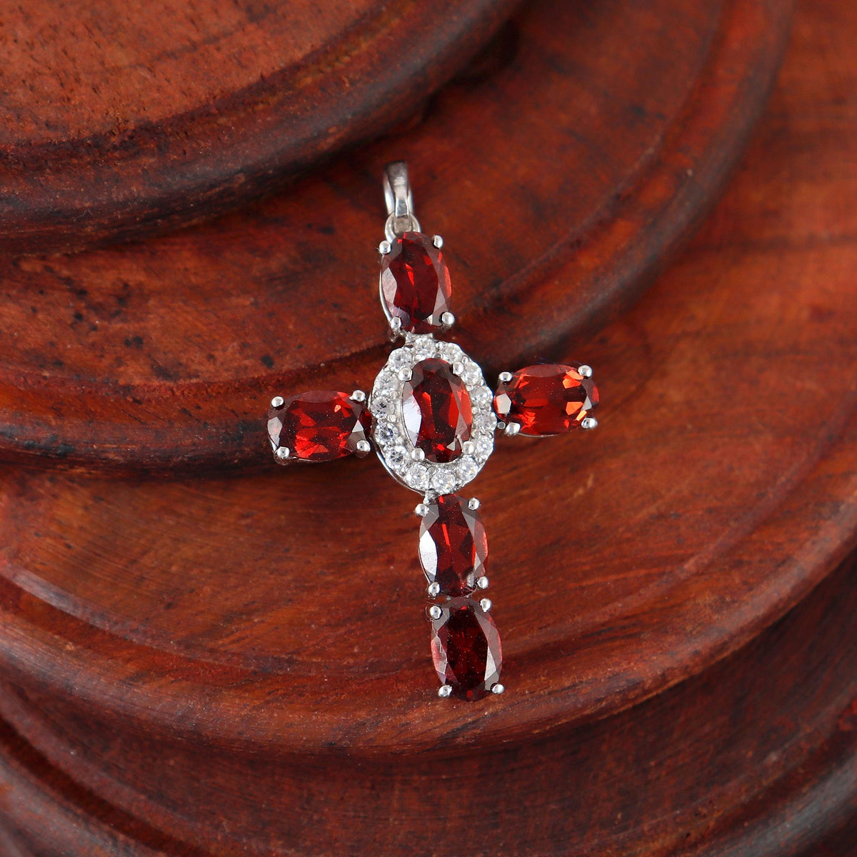 Garnet Cross Pendant: Oval Cut Sterling Silver, Holy Cross Christmas Gifts