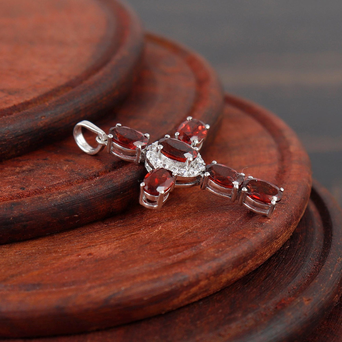 Garnet Cross Pendant: Oval Cut Sterling Silver, Holy Cross Christmas Gifts