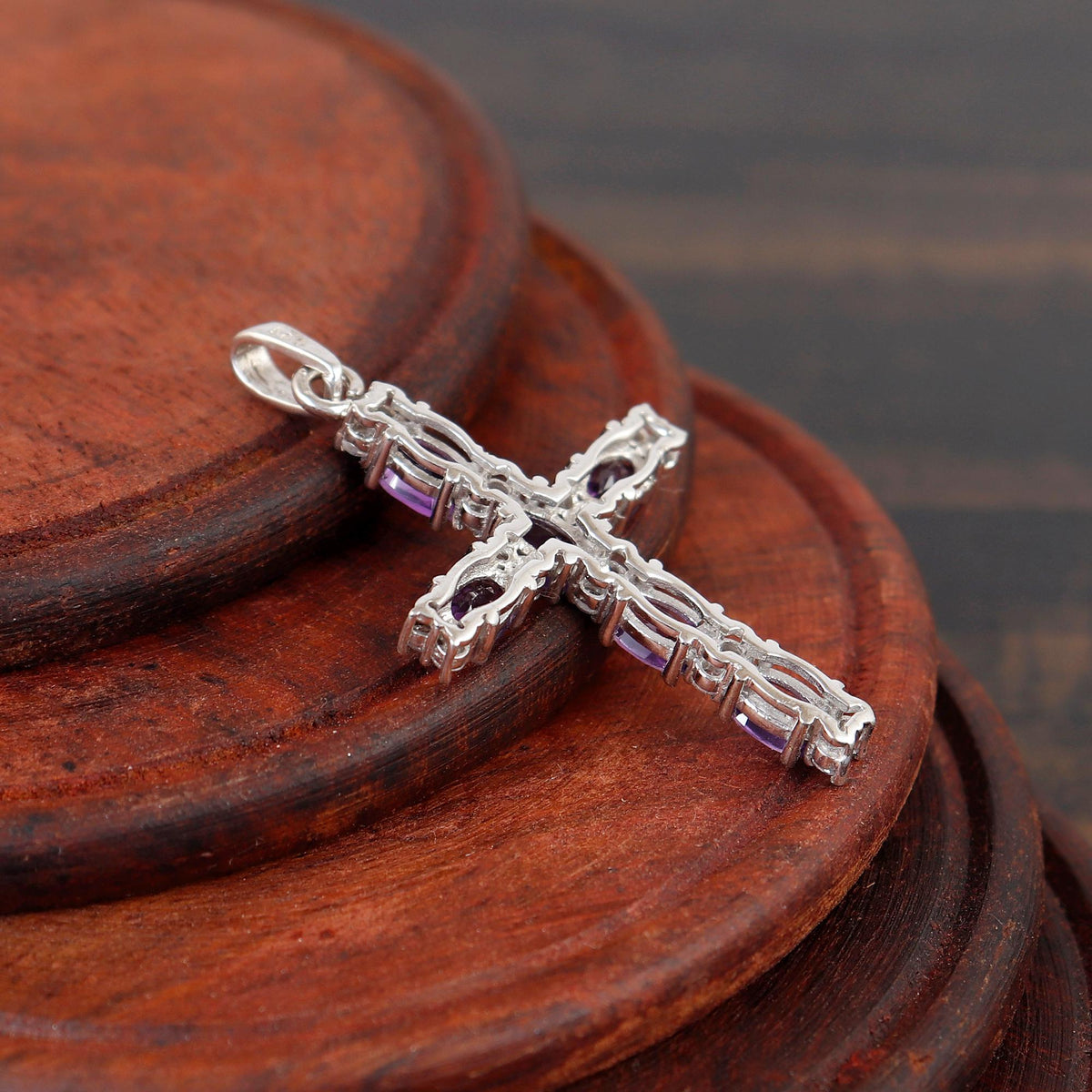 Purple Amethyst Cross Handmade Pendant Sterling Silver February Birthstone