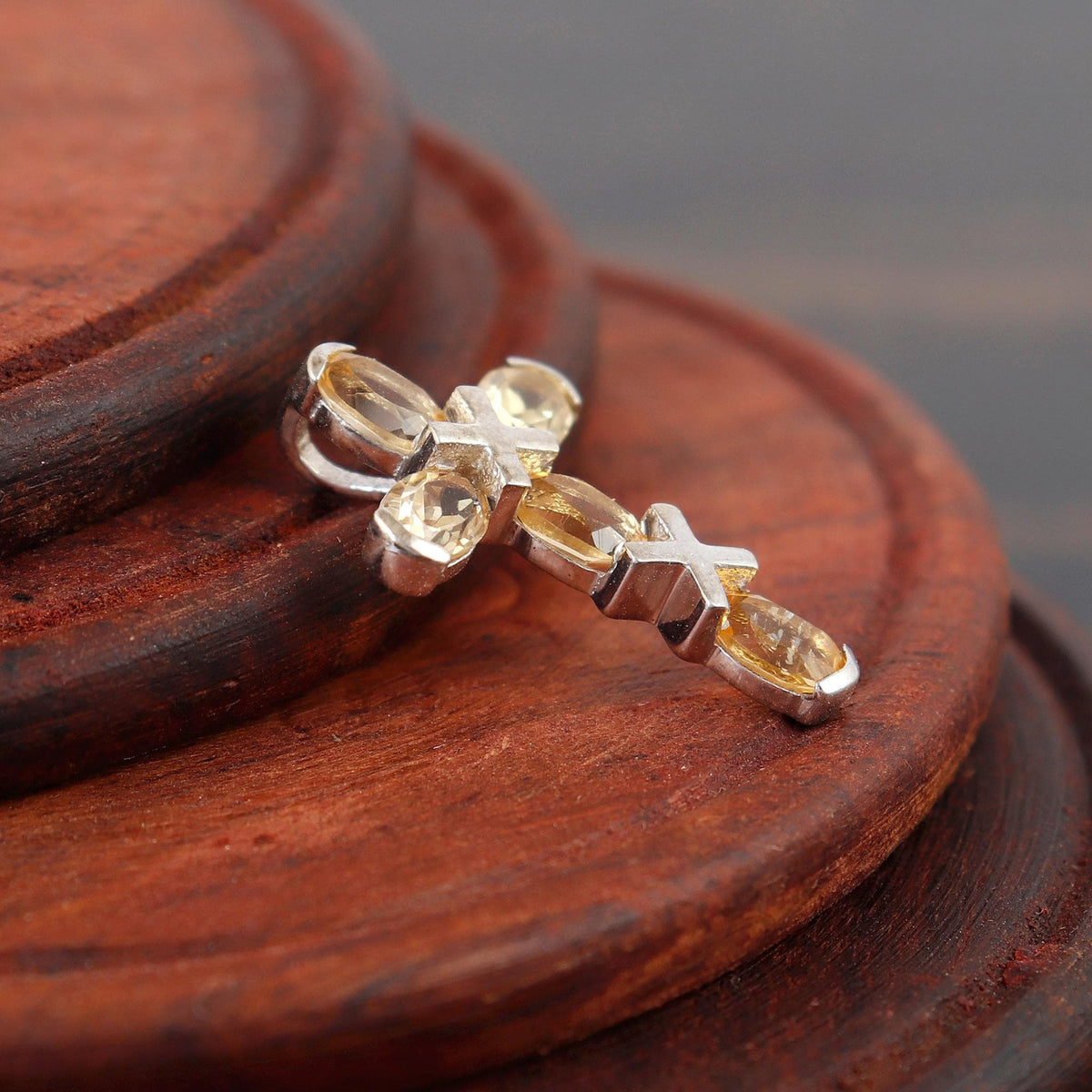 Citrine Holy Cross Christmas Jewelry Handmade Sterling Cross Pendant Necklace