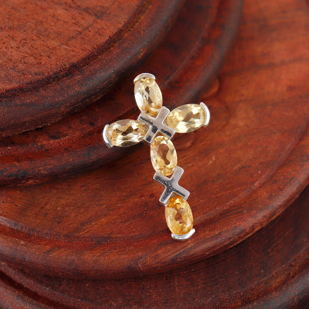 Citrine Holy Cross Christmas Jewelry Handmade Sterling Cross Pendant Necklace