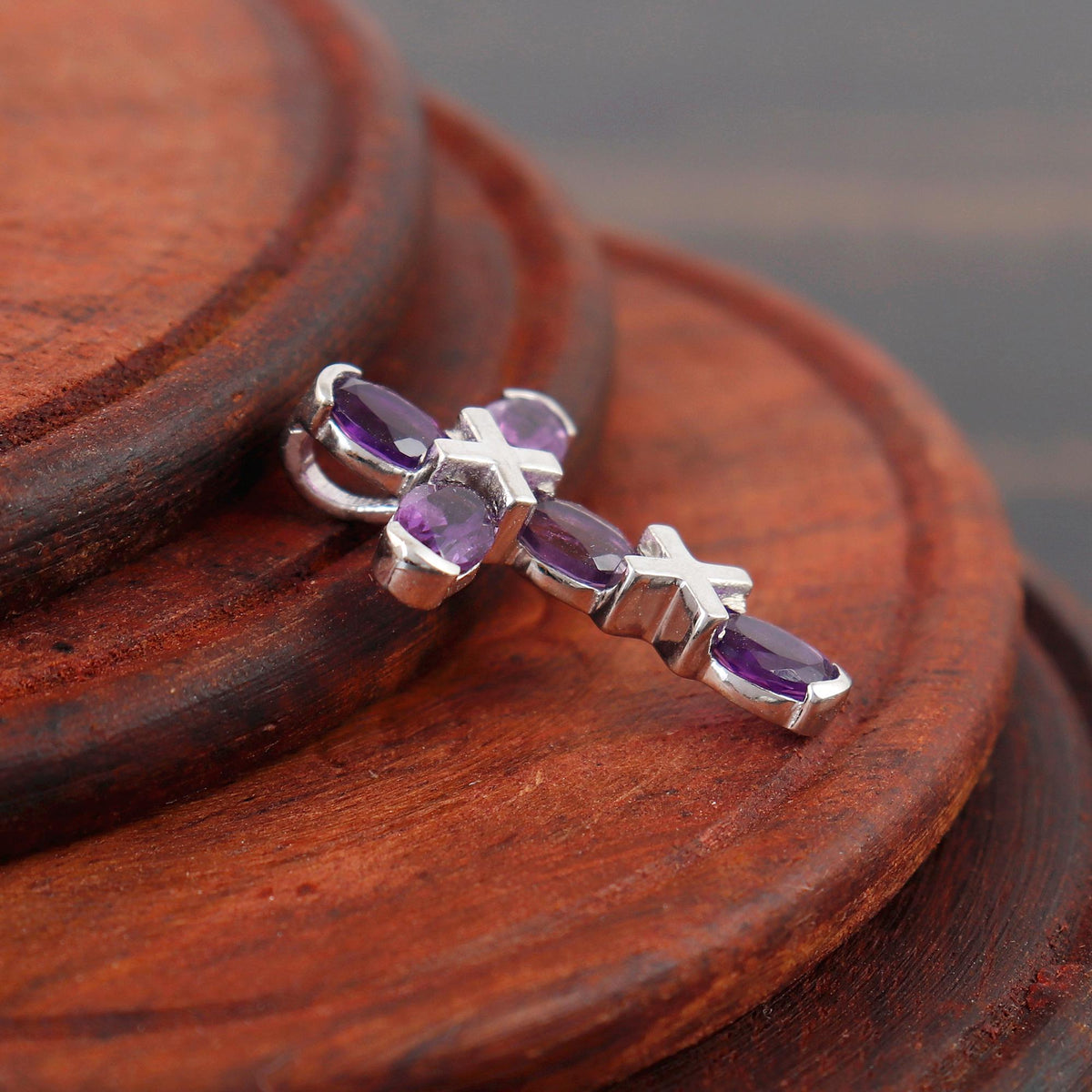 Amethyst Sterling Silver Cross Pendant: Dainty Gothic Jewelry
