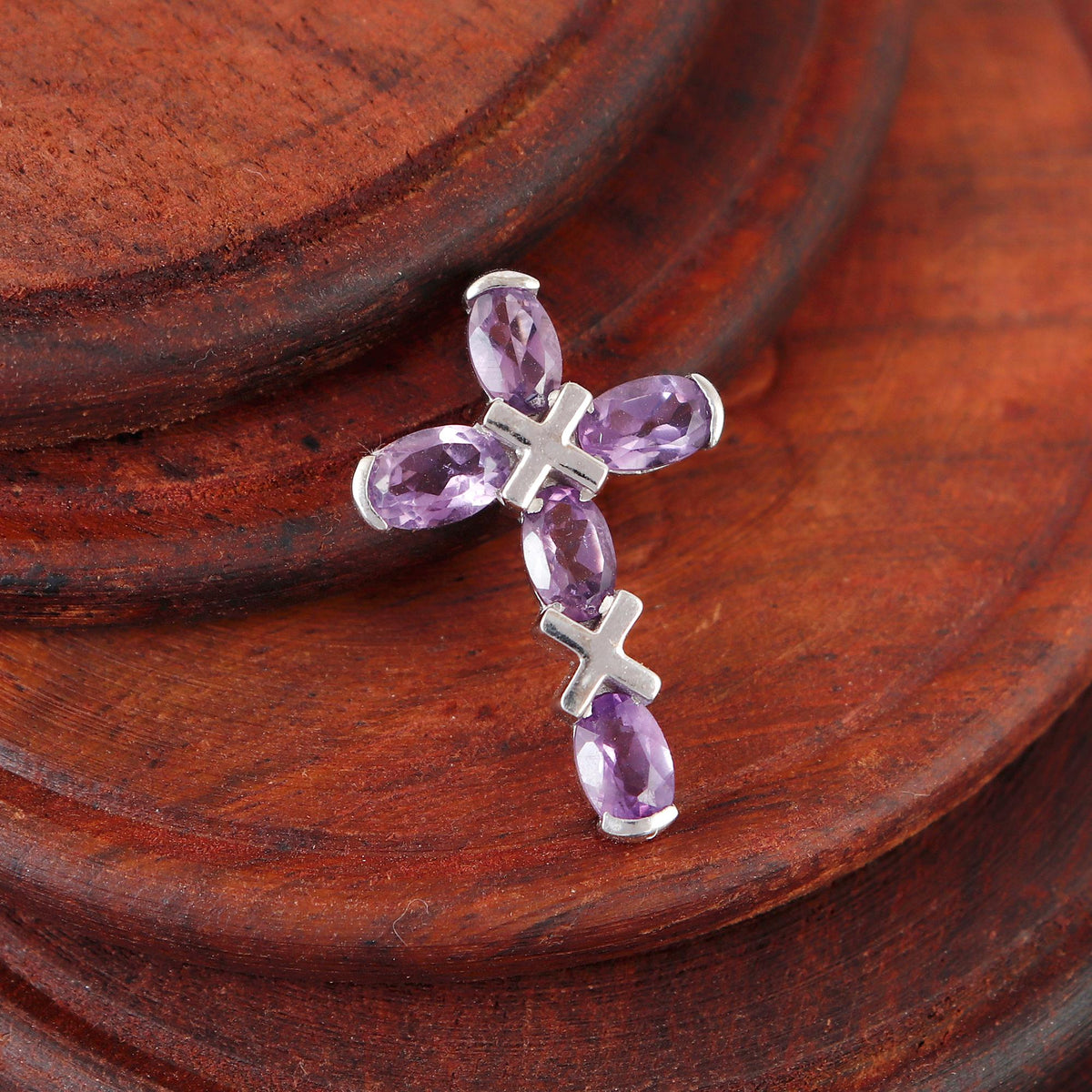 Purple Amethyst Sterling Silver Cross Pendant: Dainty Christmas Oval Handmade Necklace