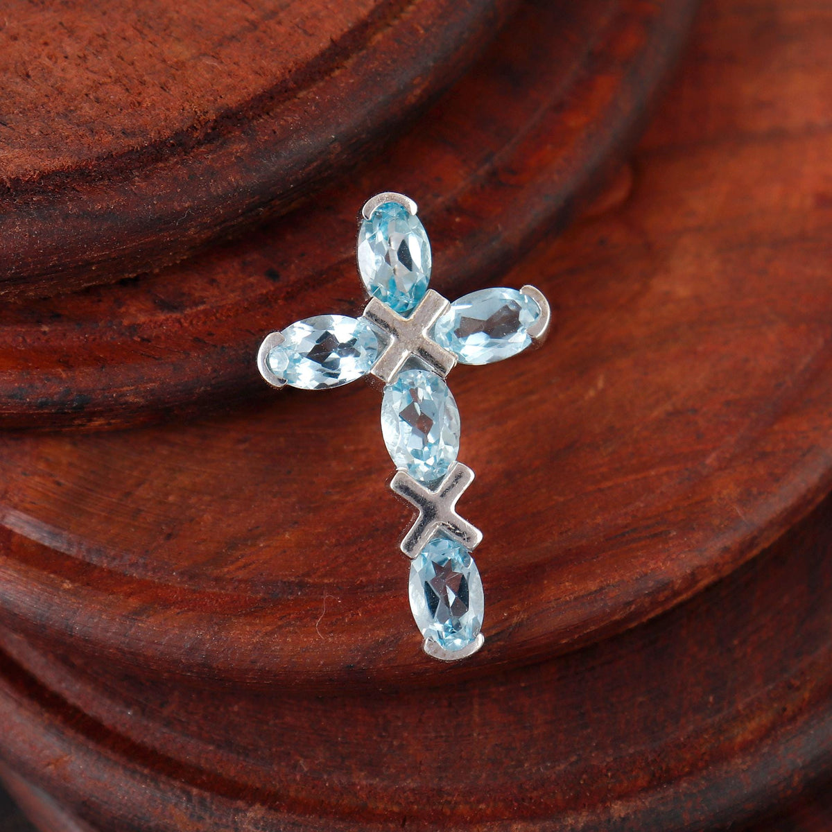 Blue Topaz Sterling Silver Holy Cross Pendant: December Birthstone Gemstone