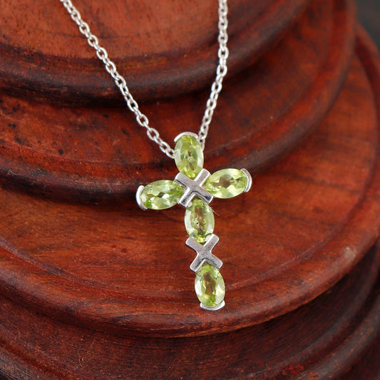 Peridot Sterling Silver Cross Pendant: Holy Cross Handmade Necklace