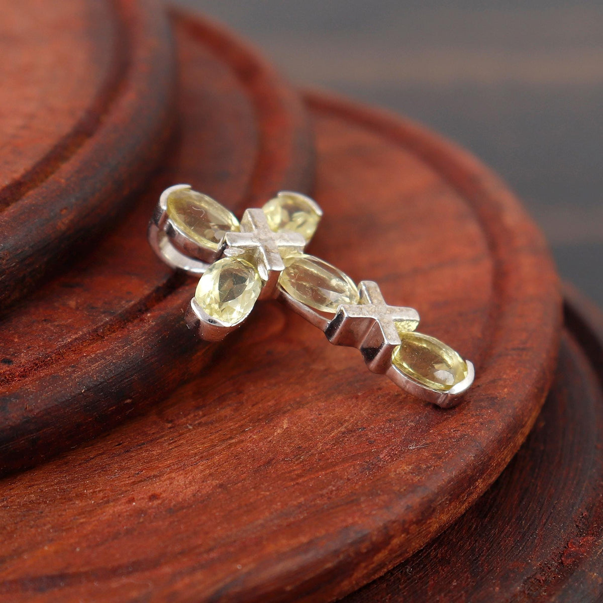 Lemon Topaz Sterling Silver Cross Pendant: Holy Cross Handmade Necklace