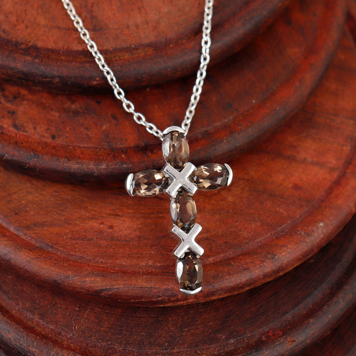 Smoky Quartz Silver Cross Pendant: Holy Cross Christmas Jewelry