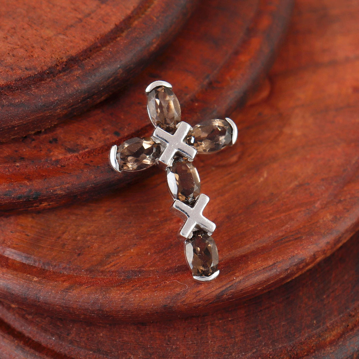 Smoky Quartz Silver Cross Pendant: Holy Cross Christmas Jewelry