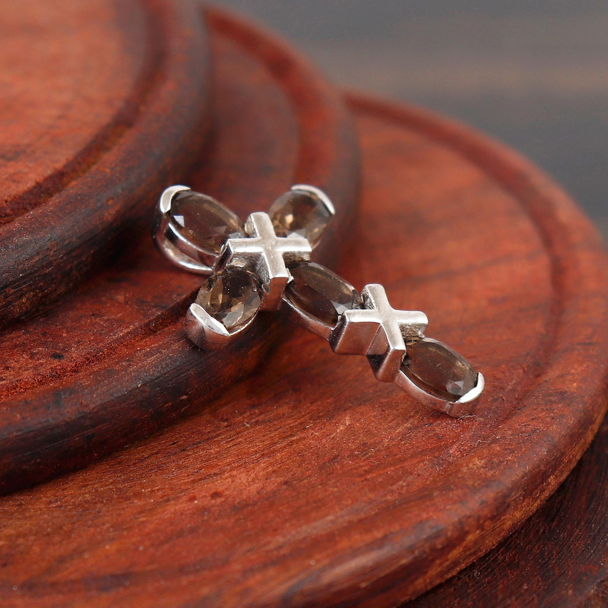 Smoky Quartz Silver Cross Pendant: Holy Cross Christmas Jewelry
