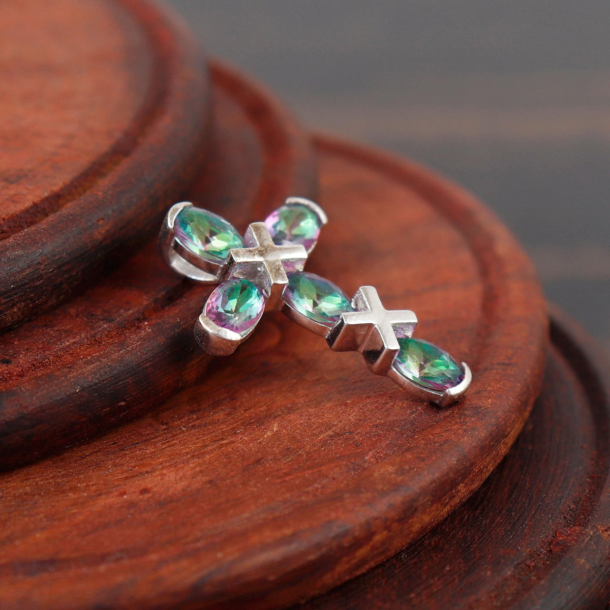 Mystic Topaz Silver Cross Pendant: Dainty Holy Cross Gifts For Her