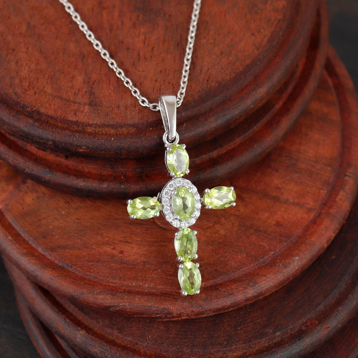 Peridot Cross Necklace Handmade Natural Gemstone Holy Cross Pendant for Women