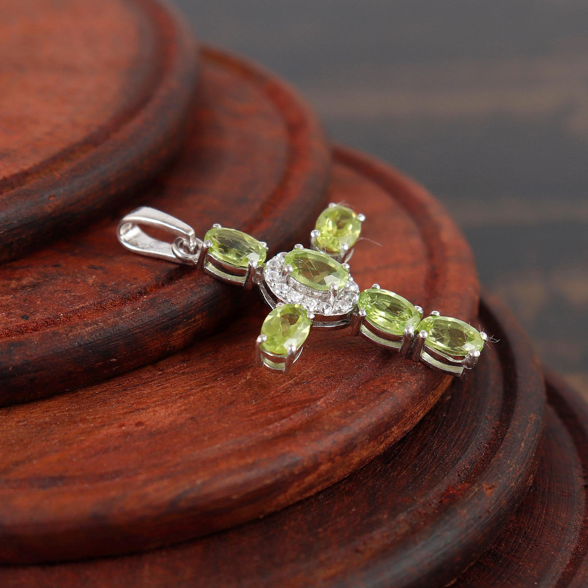 Peridot Cross Necklace Handmade Natural Gemstone Holy Cross Pendant for Women