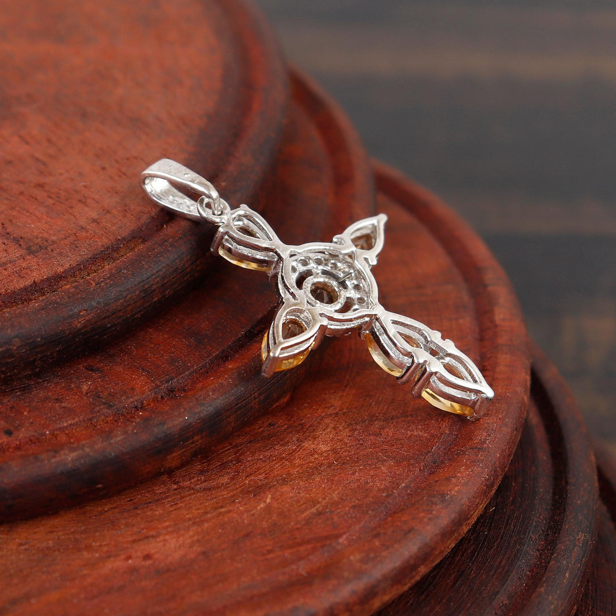 Citrine Cross Pendant: Sterling Silver Holy Cross Christmas Jewelry