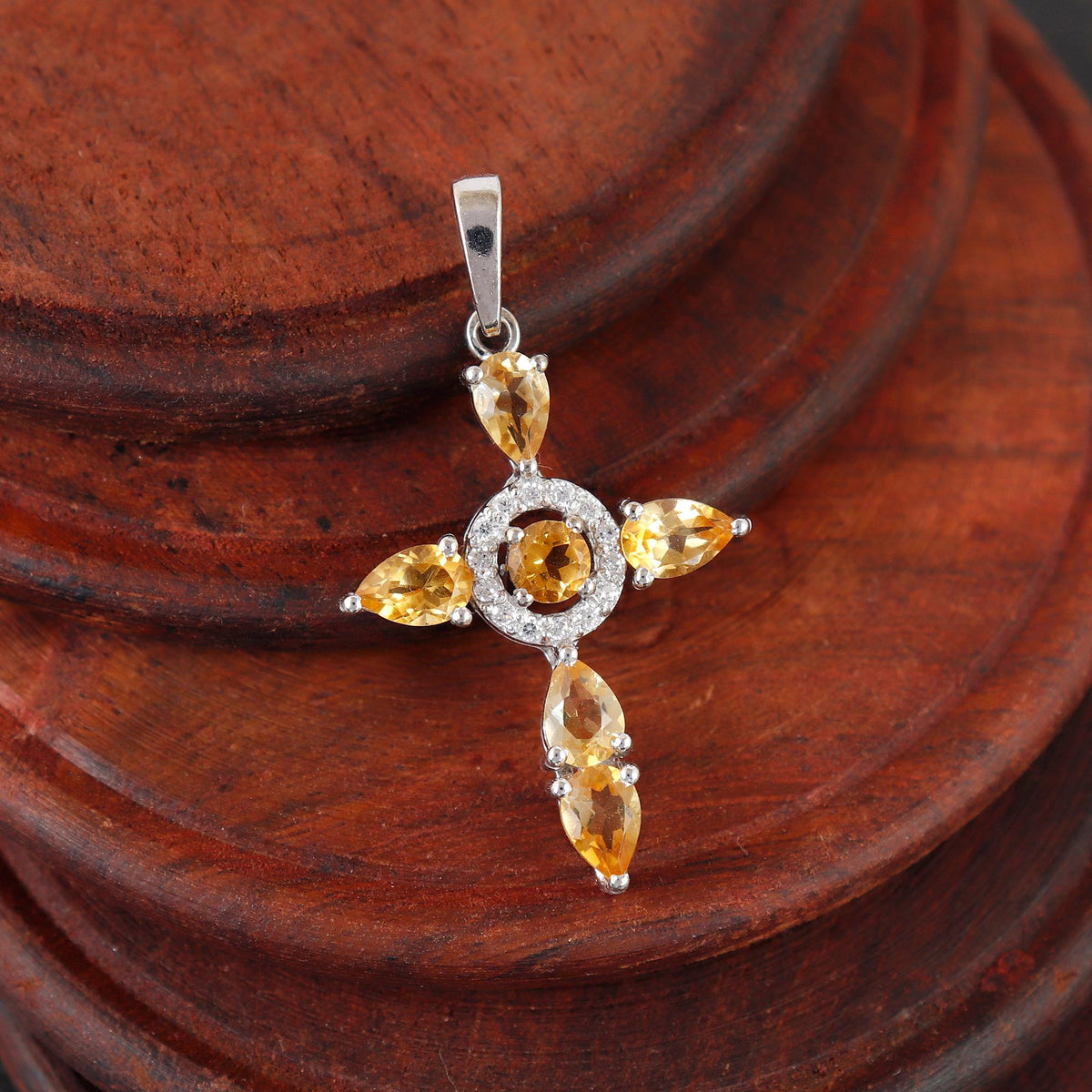 Citrine Cross Pendant: Sterling Silver Holy Cross Christmas Jewelry