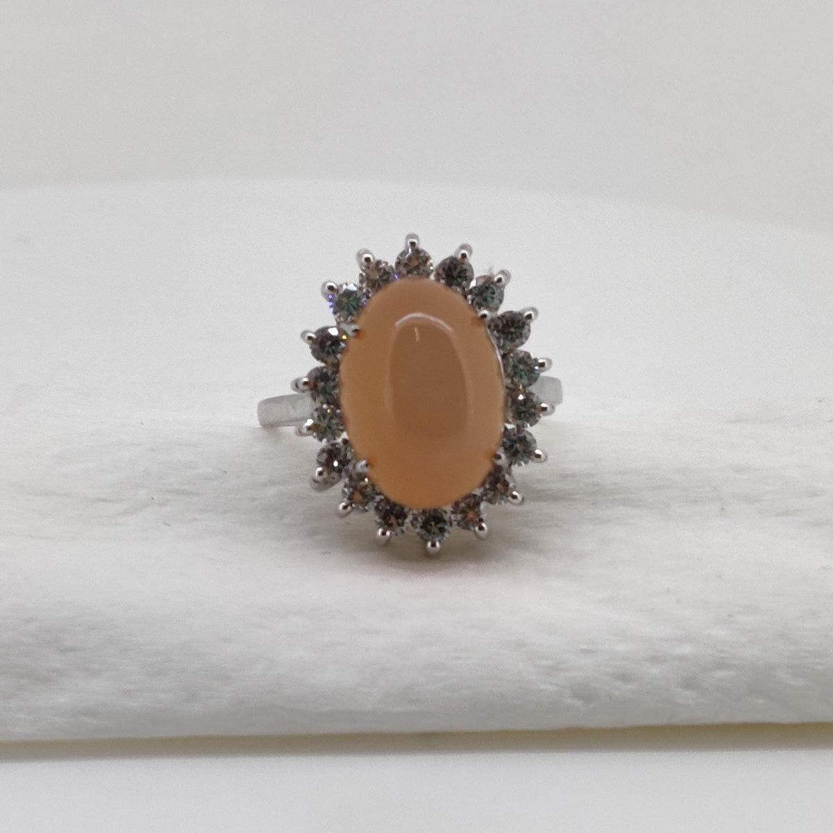 Peach Moonstone Ring Sterling Silver Handmade Gemstone Gift For Her