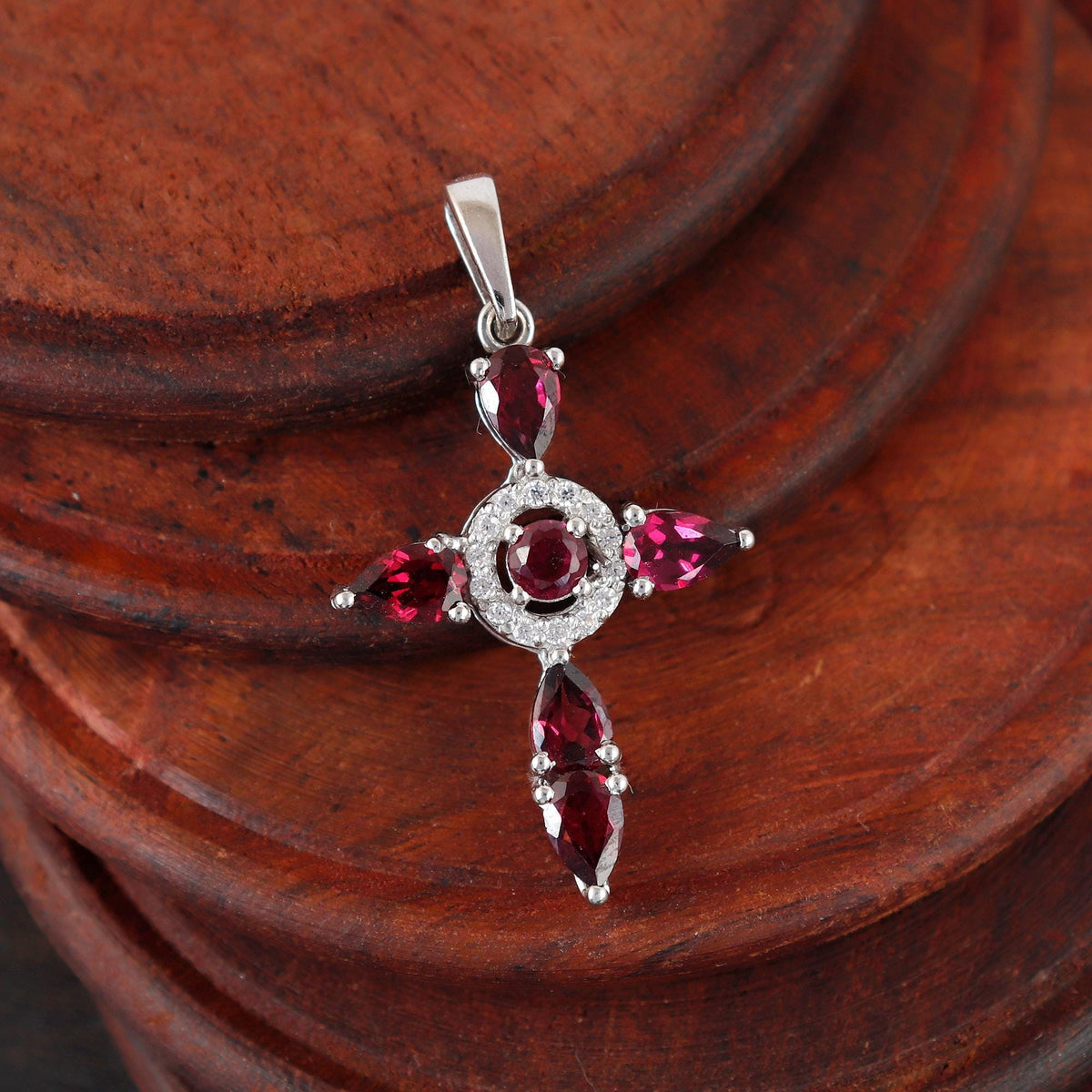 Rhodolite Cross Pendant: Sterling Silver Christmas Gift Holy Necklace