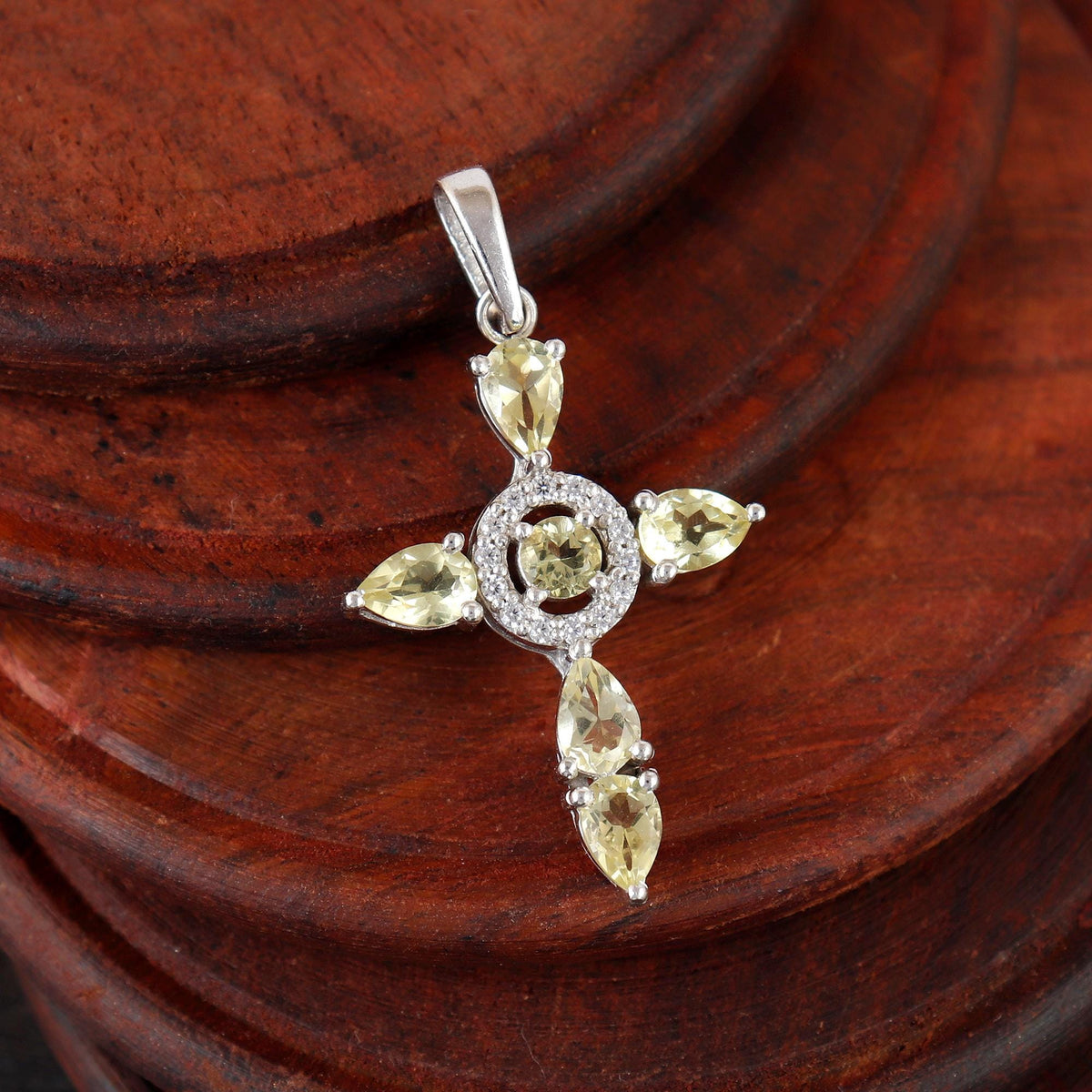 Lemon Topaz Cross Pendant: Sterling Silver Holy Cross Christmas Gift