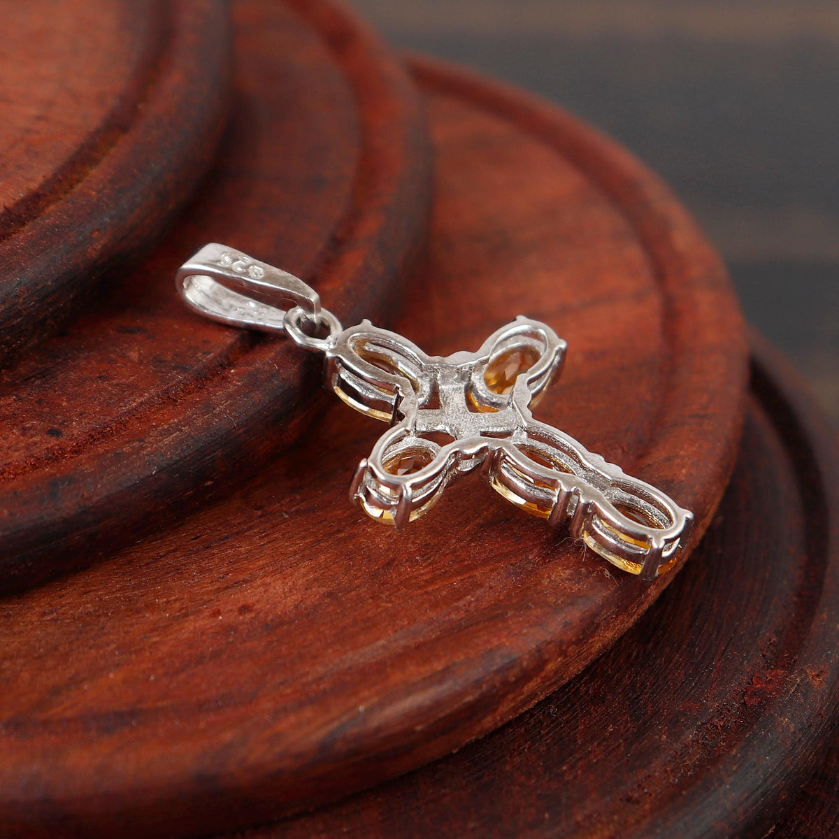 Citrine Cross Pendant: Sterling Silver Holy Cross Necklace For Christmas Gifts