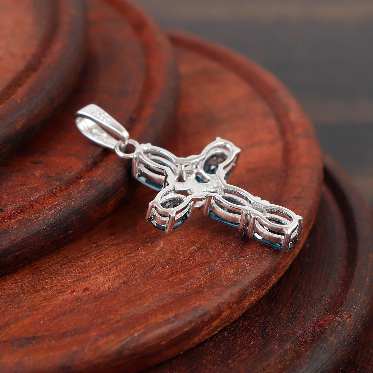 Blue Topaz Cross Pendant: Sterling Silver Holy Cross Necklace For Christmas