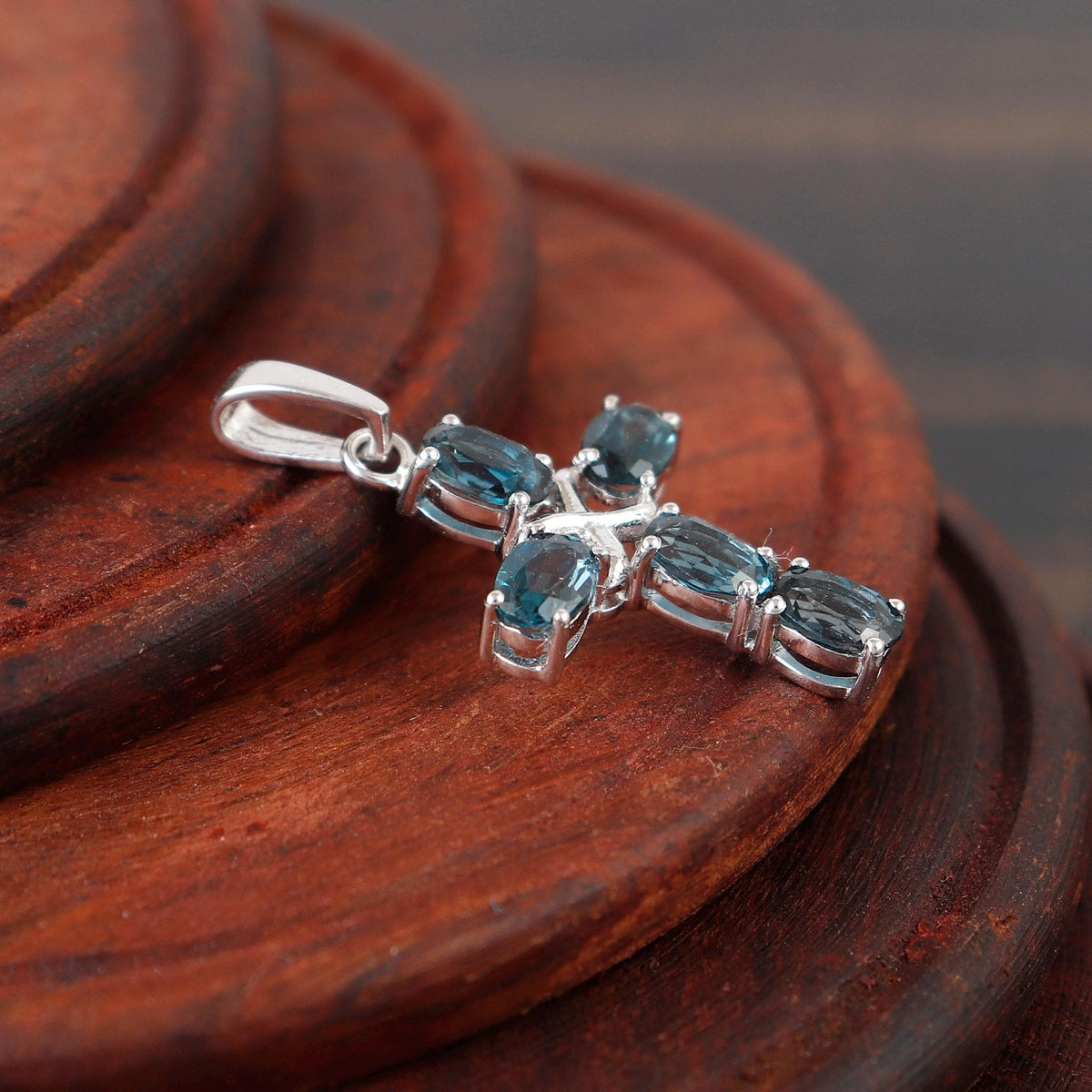 Blue Topaz Cross Pendant: Sterling Silver Holy Cross Necklace For Christmas