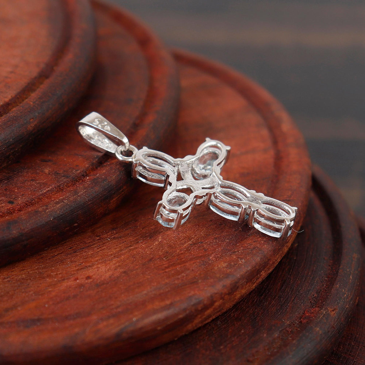 Holy Cross Blue Topaz Pendant Necklace: Sterling Silver Cross Christmas Gift Her