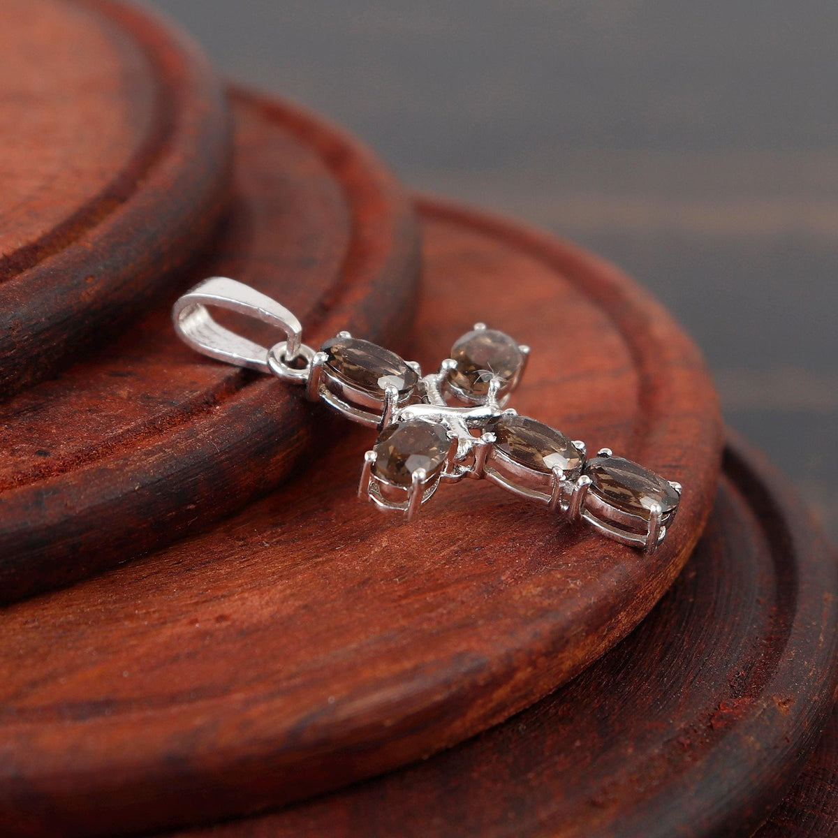 Smoky Quartz Cross Pendant: Sterling Silver Holy Cross Necklace Christmas Jewelry