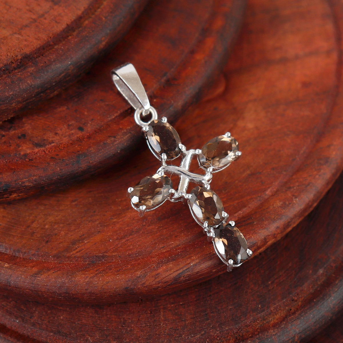 Smoky Quartz Cross Pendant: Sterling Silver Holy Cross Necklace Christmas Jewelry
