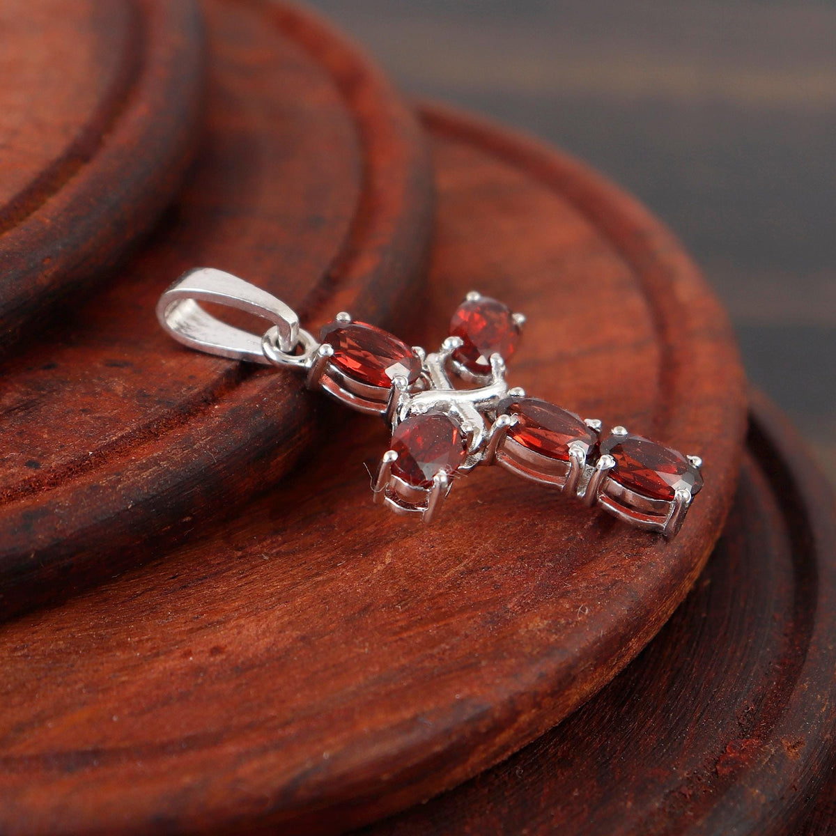 Garnet Cross Pendant: Sterling Silver Holy Cross Necklace Christmas Gift