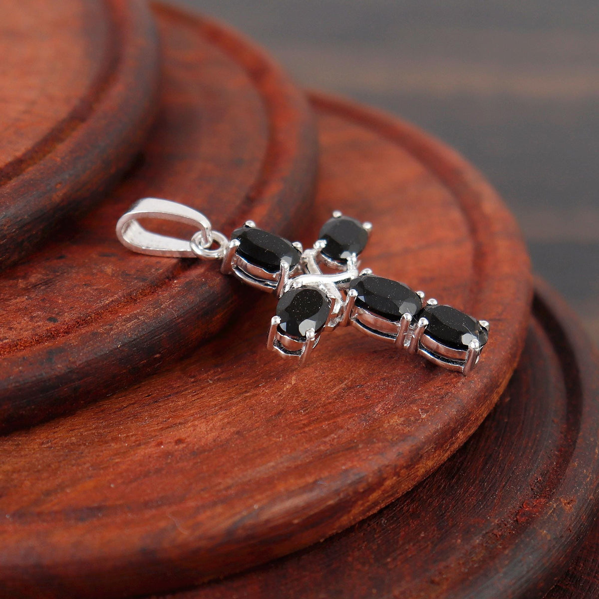 Black Onyx Cross Pendant: Sterling Silver Holy Cross Necklace Christmas Gift Her