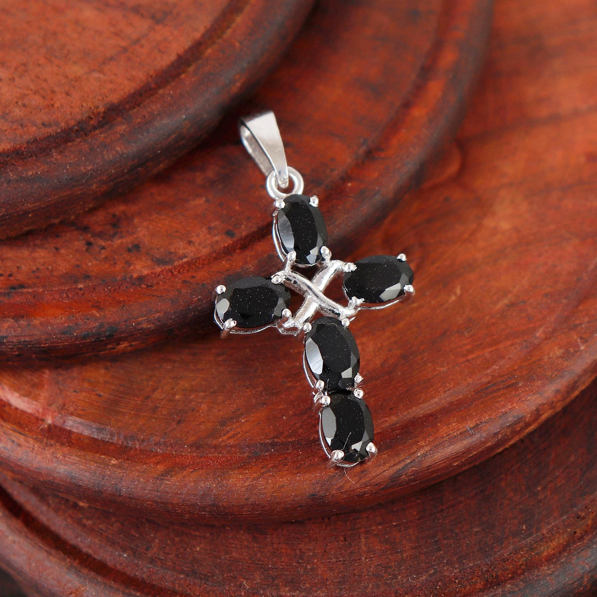 Black Onyx Cross Pendant: Sterling Silver Holy Cross Necklace Christmas Gift Her