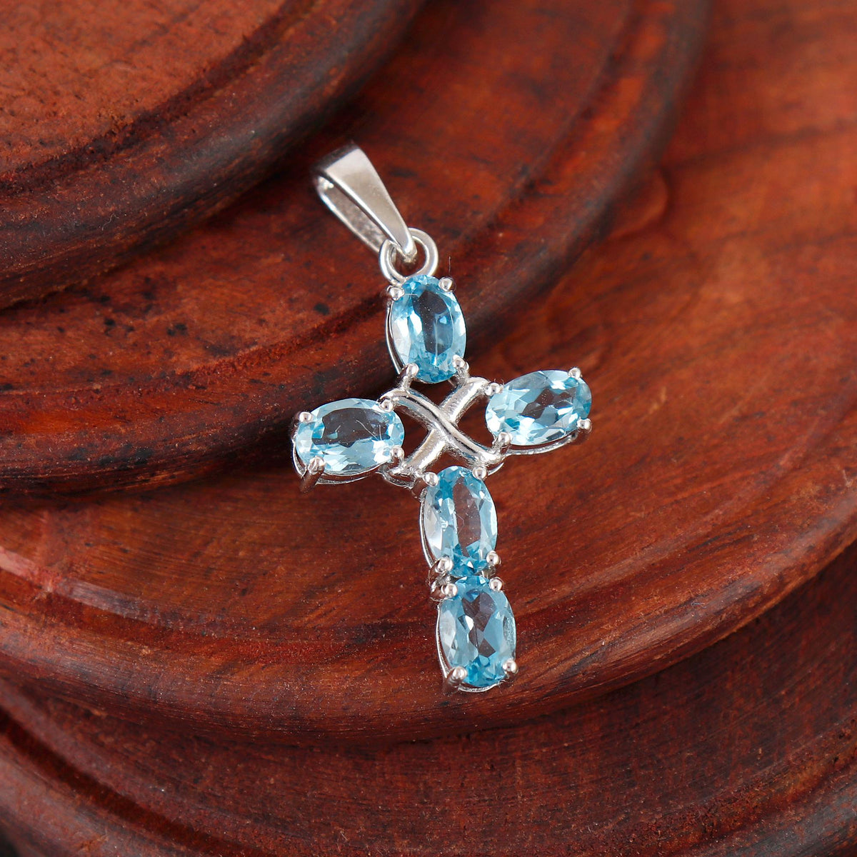 Blue Topaz Cross Pendant: Sterling Silver Holy Cross December Birthstone Christmas Jewelry