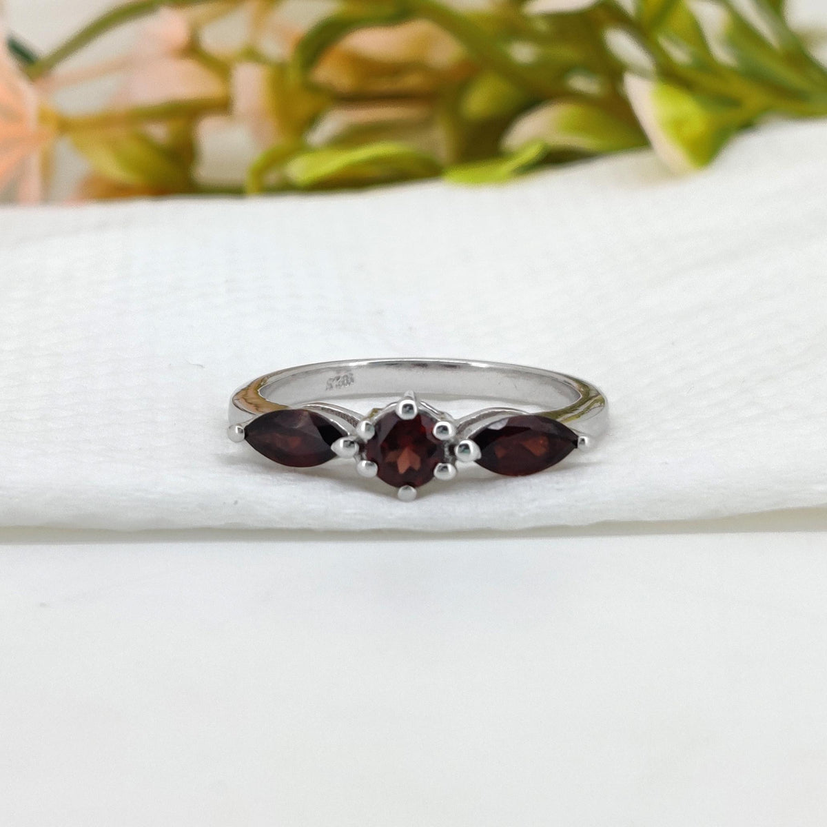 Natural Garnet Ring: 925 Silver January Birthstone, Handmade Gemstone Jewelry