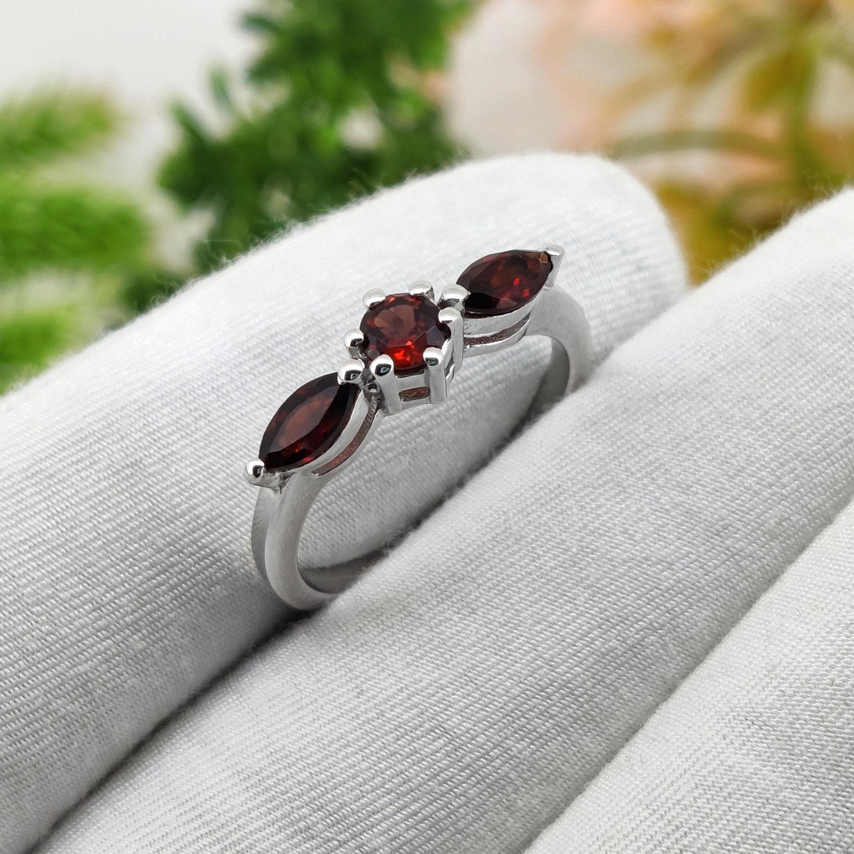 Natural Garnet Ring: 925 Silver January Birthstone, Handmade Gemstone Jewelry