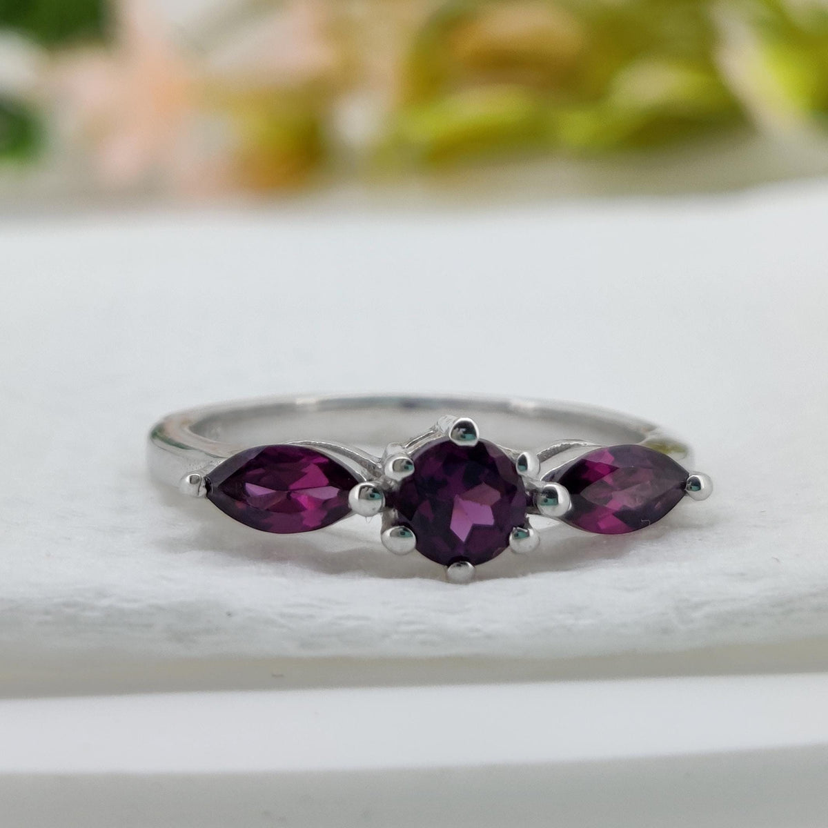 Natural Rhodolite Sterling Silver Ring: Statement Ring January Birthstone